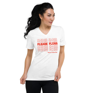 Please Floss V Neck Unisex Short Sleeve V-Neck T-Shirt